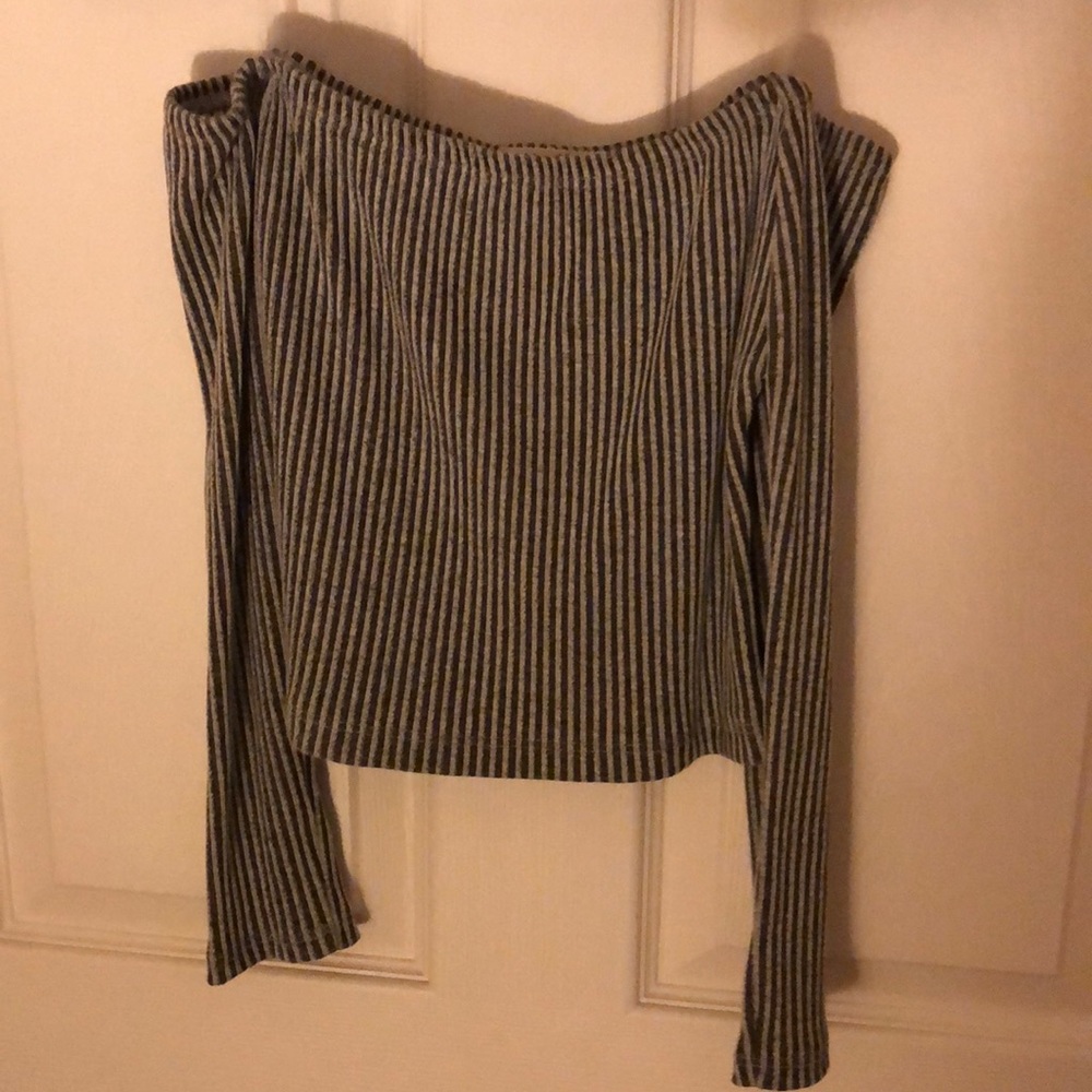 Striped over the shoulder crop top